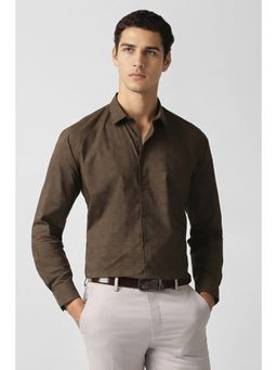 Van Heusen - Men Brown Textured Full Sleeves Formal Shirt
