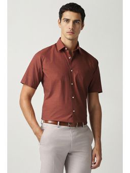 Van Heusen - Men Rust Textured Half Sleeves Wedding Shirt
