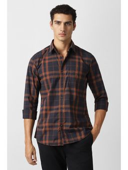 Van Heusen - Men Navy Blue Check Full Sleeves Casual Shirt