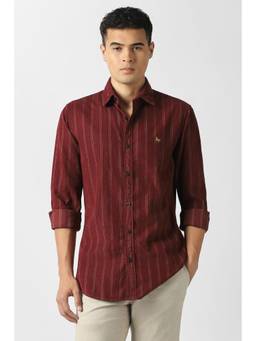 Van Heusen - Men Maroon Stripe Full Sleeves Casual Shirt