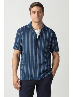 Van Heusen - Men Navy Stripe Half Sleeves Casual Shirt