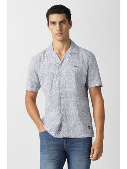 Van Heusen - Men Light Blue Printed Half Sleeves Casual Shirt