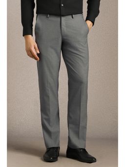 Louis Philippe - Men Grey Solid Flat Front Formal Trouser