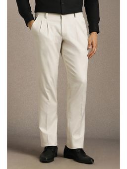 Louis Philippe - Men Off White Solid Pleated Formal Trouser