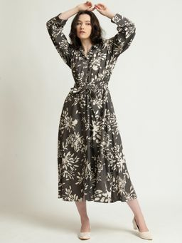 June 9 Clothing - Pebble Grey Oh So Beautiful Midi Shirt Dress with Belt