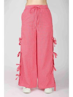 The Clothing Factory - Red Gingham Side Slit Pants with Tie Ups