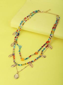 Carlton London - Multicoloured Rose Gold-Plated Layered Necklace