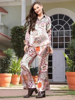 Sera - Women Printed Long Sleeves Shirt Collar Co-ord (Set of 2)