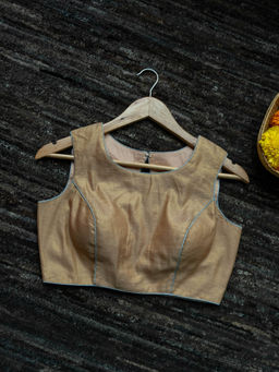 Suta - Gold Solid Round Neck Sleeveless Saree Blouse