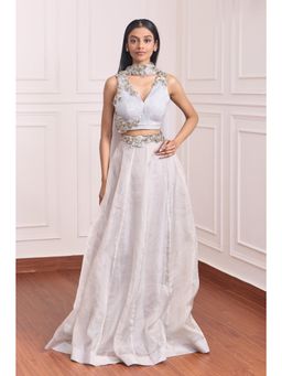 RCKC Aurum - Women Silver Petal Blossom Lehenga With Blouse And Dupatta