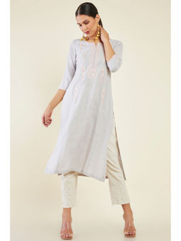 Soch - Women Grey Rayon Embroidered Kurta