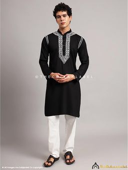 The Chikan Label - Black Uman Cotton Chikankari Men's Kurta