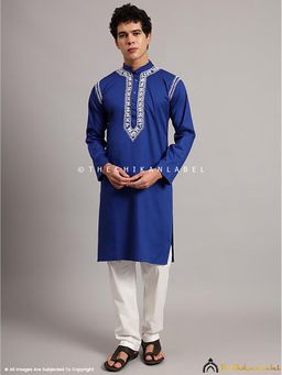 The Chikan Label - Navy Blue Uman Cotton Chikankari Men's Kurta