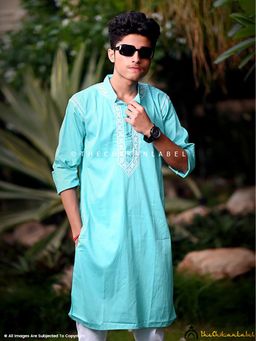 The Chikan Label - Green Uman Cotton Chikankari Men Kurta