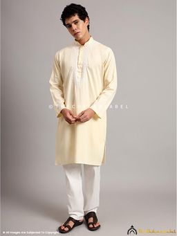 The Chikan Label - Yellow Uman Cotton Chikankari Men's Kurta