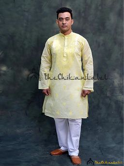 The Chikan Label - Yellow Cotton Men's Lucknawi Kurta