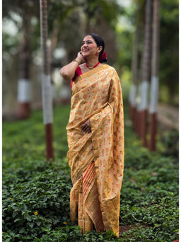 APAAPI THREADS OF GLORY - Beige Silk Mekhela Chador with Unstitched Blouse