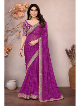Mysilklove - Berry Purple Georgette Designer Partywear Saree with Unstitched Blouse
