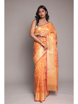 Zari Jaipur - Gold Cotton Banarasi Texture Saree with Unstitched Blouse