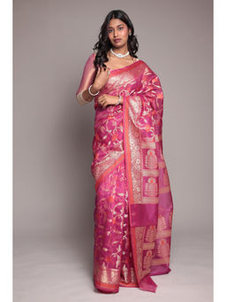 Zari Jaipur - Purple Chanderi Banarasi Texture Saree with Unstitched Blouse