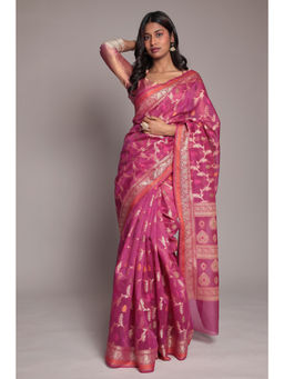 Zari Jaipur - Purple Cotton Banarasi Texture Saree with Unstitched Blouse