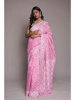 Zari Jaipur - Red Cotton Banarasi Texture Saree with Unstitched Blouse