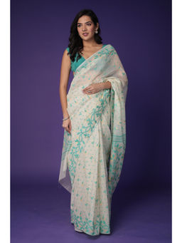 Zari Jaipur - Green Cotton Banarasi Texture Saree with Unstitched Blouse