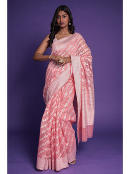 Zari Jaipur - Peach Cotton Banarasi Texture Saree with Unstitched Blouse