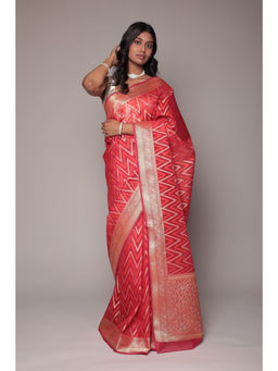 Zari Jaipur - Pink Cotton Banarasi Texture Saree with Unstitched Blouse