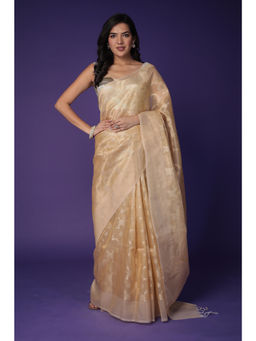 Zari Jaipur - Gold Tissue Banarasi Texture Saree with Unstitched Blouse