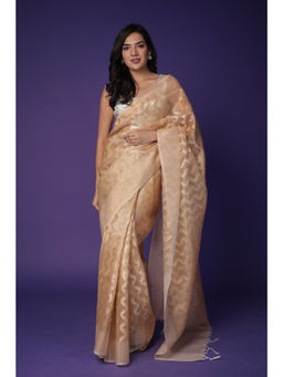 Zari Jaipur - Gold Tissue Banarasi Texture Saree with Unstitched Blouse