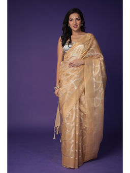 Zari Jaipur - Gold Tissue Banarasi Texture Saree with Unstitched Blouse