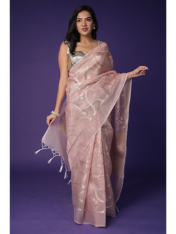 Zari Jaipur - Peach Tissue Banarasi Texture Saree with Unstitched Blouse