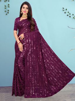 Odette - Sparkling Purple Sequins Saree with Unstitched Blouse