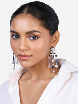 Isharya - Digital Blue Chandelier Crystal Earrings In Rhodium And Signature Colored Plating