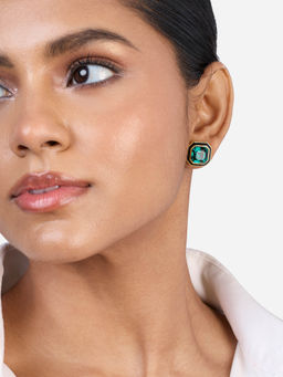 Isharya - Jungle Green Octa Crystal Studs In 18KT Gold and Signature Colored Plating