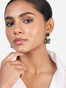 Isharya - Jungle Green Deco Crystal Drop In 18KT Gold and Signature Colored Plating