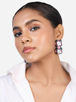 Isharya - Jungle Green Oversized Double Crystal Drop In Signature Colored Plating