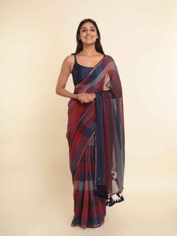 Suta - Multi-Color Checks Cotton Blend Saree