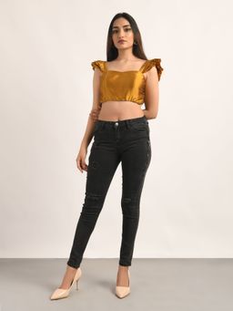 Attic Salt - Mustard Solid-Plain Vintage Crop Top