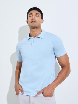Styli - Men Blue Solid/Plain Cotton Blend Regular Fit Polo T-Shirt