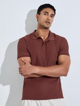 Styli - Men Brown Solid/Plain Polyester Regular Fit Polo T-Shirt