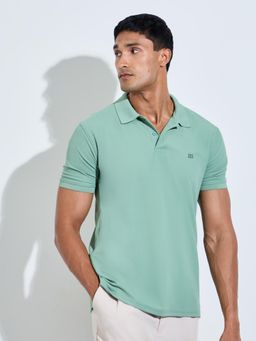 Styli - Men Green Solid/Plain Polyester Regular Fit Polo T-Shirt