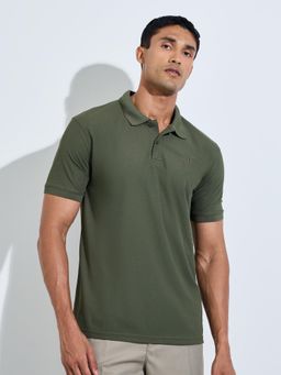 Styli - Men Olive Solid/Plain Polyester Regular Fit Polo T-Shirt