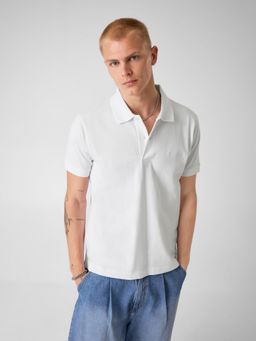 Guess - Men White Solid/Plain Pure Cotton Regular Fit Polo T-Shirt