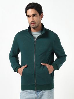 Guess - Men Green Solid/Plain Cotton Regular Fit Sweatshirt