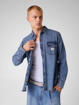 Guess - Men Blue Solid/Plain Pure Cotton Regular Fit Shirt