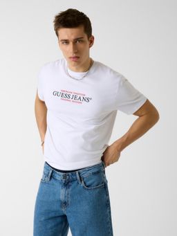 Guess - Men White Typography Pure Cotton Regular Fit T-Shirt