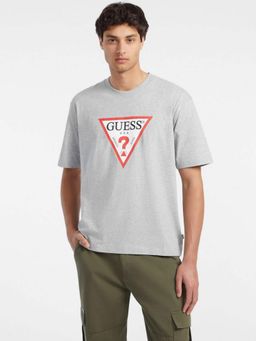 Guess - Men Grey Printed Pure Cotton Oversized Fit T-Shirt