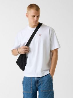 Guess - Men White Solid/Plain Pure Cotton Oversized Fit T-Shirt